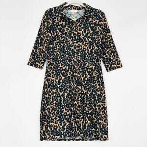 Jude Connally Sloane Jude Cloth Point Collar Leopard Dress 3/4 Sleeves Medium